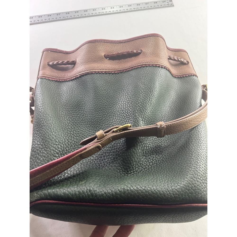 Dooney & Bourke Vintage All Weather Leather Drawstring Bucket Bag Green Tan - Picture 4 of 8